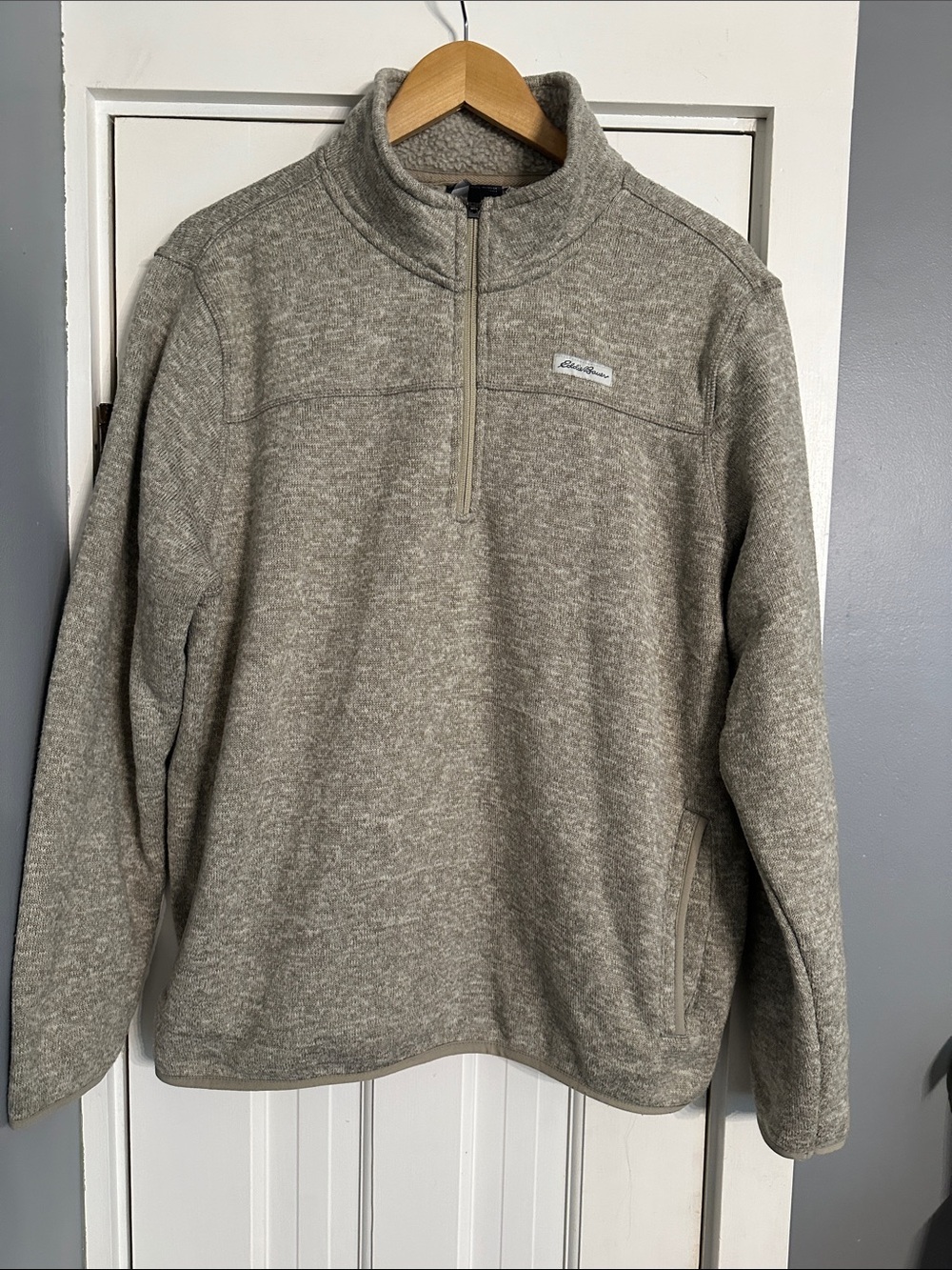 Eddie Bauer Mens XL Radiator Quarter Zip Fleece Pullover Oatmeal Grey EUC